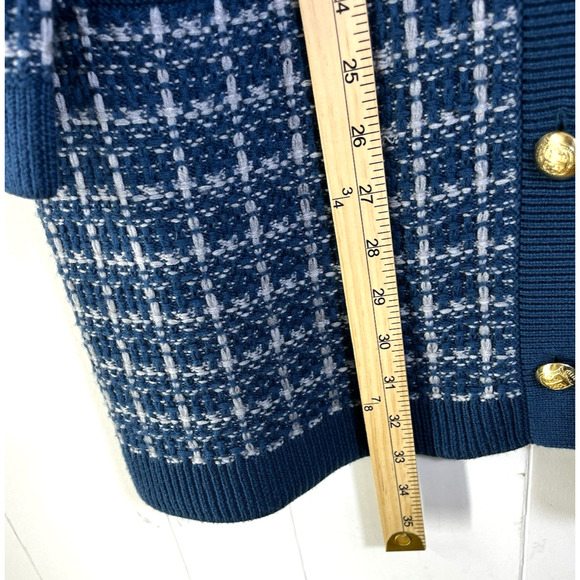 Talbots Pure Merino Wool V Neck Cardigan Sweater Size XLP Textured Plaid Blue - Picture 5 of 13